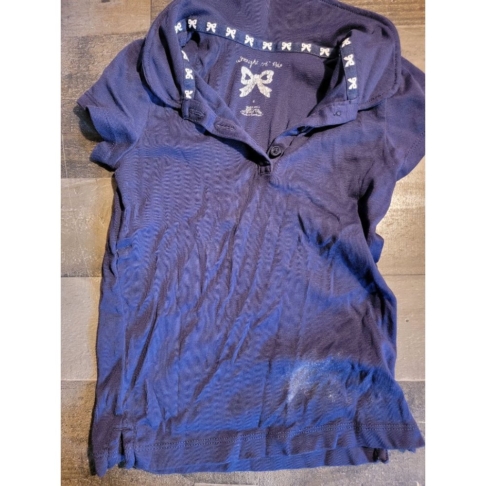 Youth navy quarter button up short sleeve shirt‎
